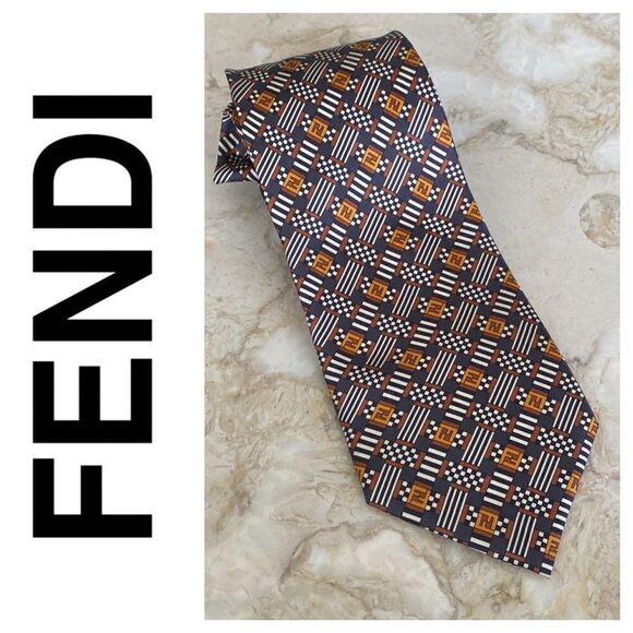 Fendi 100% Silk “F” Monogram Multicoloured Tie - Picture 1 of 8